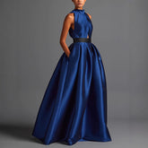 Pleated Blue Evening Gown