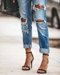 Totally Destructed Cuffed Mom Jeans