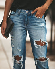 Totally Destructed Cuffed Mom Jeans