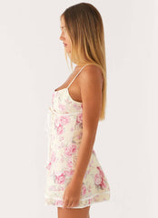 Retro Pink Floral Waist-Cinching Dress