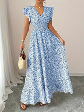 Women Short Sleeve Round Neck Sllit Floral Dress