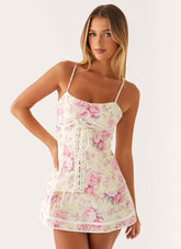 Retro Pink Floral Waist-Cinching Dress