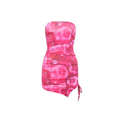 Printed Fitted Halter-Neck Slit Short Dress
