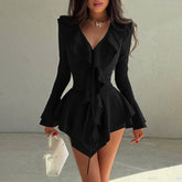 V-Neck Trumpet Sleeve Fitted Dress