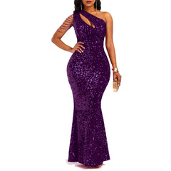 Fish-Tail Sequined Evening Gown