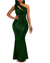 Fish-Tail Sequined Evening Gown