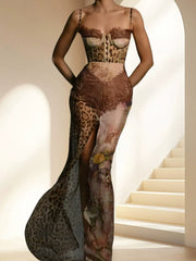 Peyton Crystal Embellished Leopard Maxi Dress