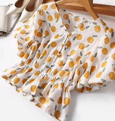 Orange Print Buttoned Blouse