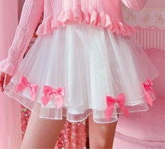 Tulle Pleated Bow Mini Skirt
