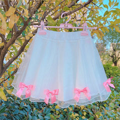 Tulle Pleated Bow Mini Skirt