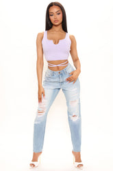 A Shredded Babe Non Stretch Straight Leg Jeans - Light Blue Wash
