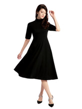 100% Cotton Women's Elegant Ribbed Knit Fit and Flare Midi Dress Sai Feel