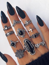 11pcs Retro Stone Ring Sai Feel