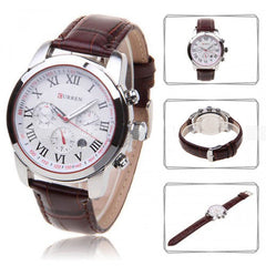 Chronograph with Leather Band (White 4.5cm Dial) - Roman