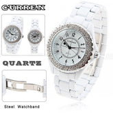 White Stainless Steel Waterproof Rhinestone Watch (White 4.5cm Dial)