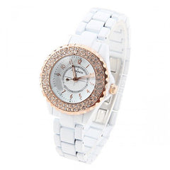 Lovers' White Stainless Steel Waterproof Watch Set with Rhinestone Accents