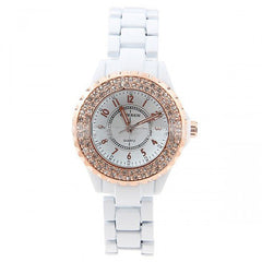 Lovers' White Stainless Steel Waterproof Watch Set with Rhinestone Accents