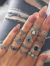 15pcs Silver Retro Ring Zinc Alloy Sai Feel