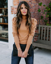 Adamant Puff Sleeve Turtleneck Sweater - Camel