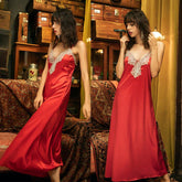 2PCS Lingerie Set Floral Flowy Lace Satin Babydoll Slip Negligees Sexy for Women,Woman's sexy Lingerie Silky Strappy Dress with Thongs,G-String Set Sai Feel