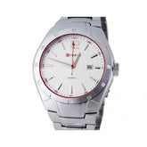 Stainless Steel Watch with Red Accents (White 4.5cm Dial)