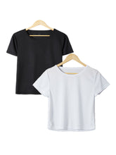 2pcs Solid Form-Fitting Crop Tee Sai Feel