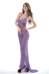 2pcs pack Sleepwear,deep V neck,see through sheer Mesh Chemise,Woman's sexy Lingerie long Dress with Thongs,G-String Set Sai Feel