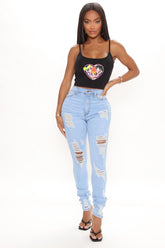 A Little Bit Of Love Ripped Skinny Jeans - Light Blue Wash