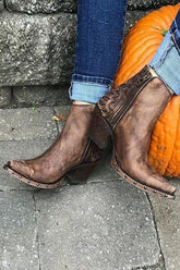 Bottes à talons épais avec rivets à fermeture éclair