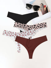 4PCS Multi Color Leopard Silky Seamless Thongs Set Underwear Sai Feel
