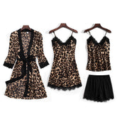 4pcs Leopard Print Robe & Cami Top & Night Dress & Shorts Sai Feel