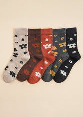 5 Pack 5 colors Flower Jacquard Socks Sai Feel