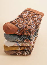5 Pairs Flower Jacquard Socks Sai Feel