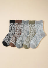 5 Pairs Lace Embossed 3D Crew Socks Sai Feel