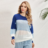 Women Fashion Warm Sweater Round Neck Long Sleeve Stripe Casual Sweaters Plus Size Knitted Fleece Pullovers