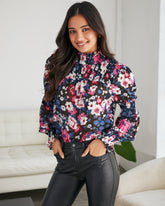 Aleyna Bluse mit Blumenmuster und Smokarbeit - ENDGÜLTIGER VERKAUF