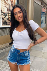 A Step Ahead Crossover Denim Shorts - Dark Wash