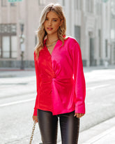 Aella Satin Colorblock Twist Blouse - Red Magenta - FINAL SALE