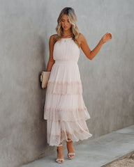 Affection Pleated Tiered Lace Maxi Dress - Blush