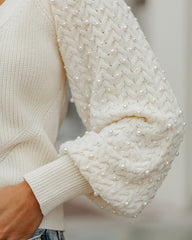 Alba Cardigan aus Baumwollmischung mit Perlenknöpfen vorne – Elfenbein – FINAL SALE