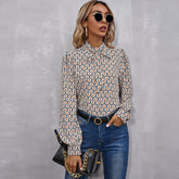 All Over Print Tie Neck Blouse Sai Feel
