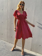 All Over Print V Neck Butterfly Sleeve Dress Sai Feel