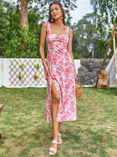 Allover Floral Print Split Thigh Tie Shoulder Cami Dress Sai Feel