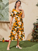 Allover Floral Print Surplice Neck Ruffle Hem Dress Sai Feel