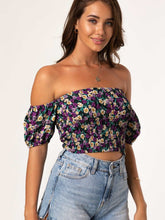 Allover Print Off Shoulder Smoked Crop Top Sai Feel