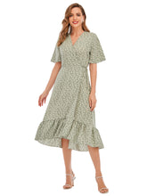 Allover Print Ruffle Hem Wrap Dress Sai Feel