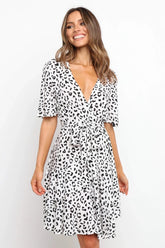 Allover Print Surplice Neck Dress with Waist Tie Sai Feel