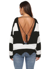 Asymmetrical Hem Tassel Striped Backless Sweater Sai Feel