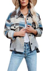 Autumn & Winter Retro Ethnic Geometric Print Woolen Coat Sai Feel