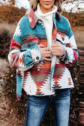 Autumn & Winter Retro Ethnic Geometric Print Woolen Coat Sai Feel